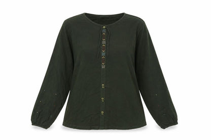 Ercil Womens Green Viscose Basic T-Shirt Size L Round Neck