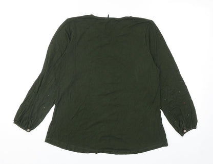 Ercil Womens Green Viscose Basic T-Shirt Size L Round Neck