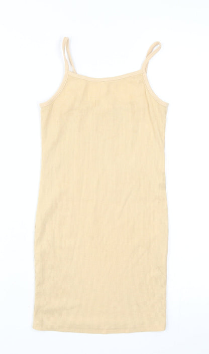 SheIn Girls Beige Polyester Tank Dress Size 9 Years Square Neck Pullover