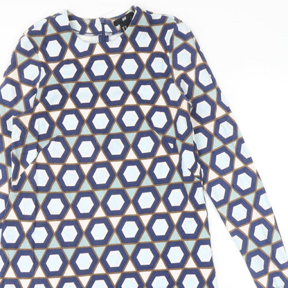 H&M Womens Multicoloured Geometric Cotton Mini Size XS Round Neck Zip