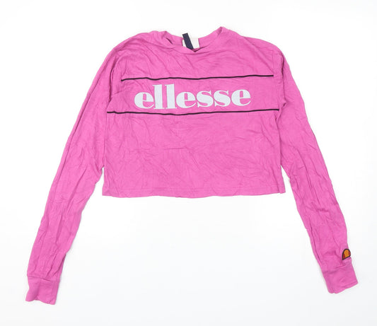ellesse Womens Pink Cotton Cropped T-Shirt Size 4 Round Neck