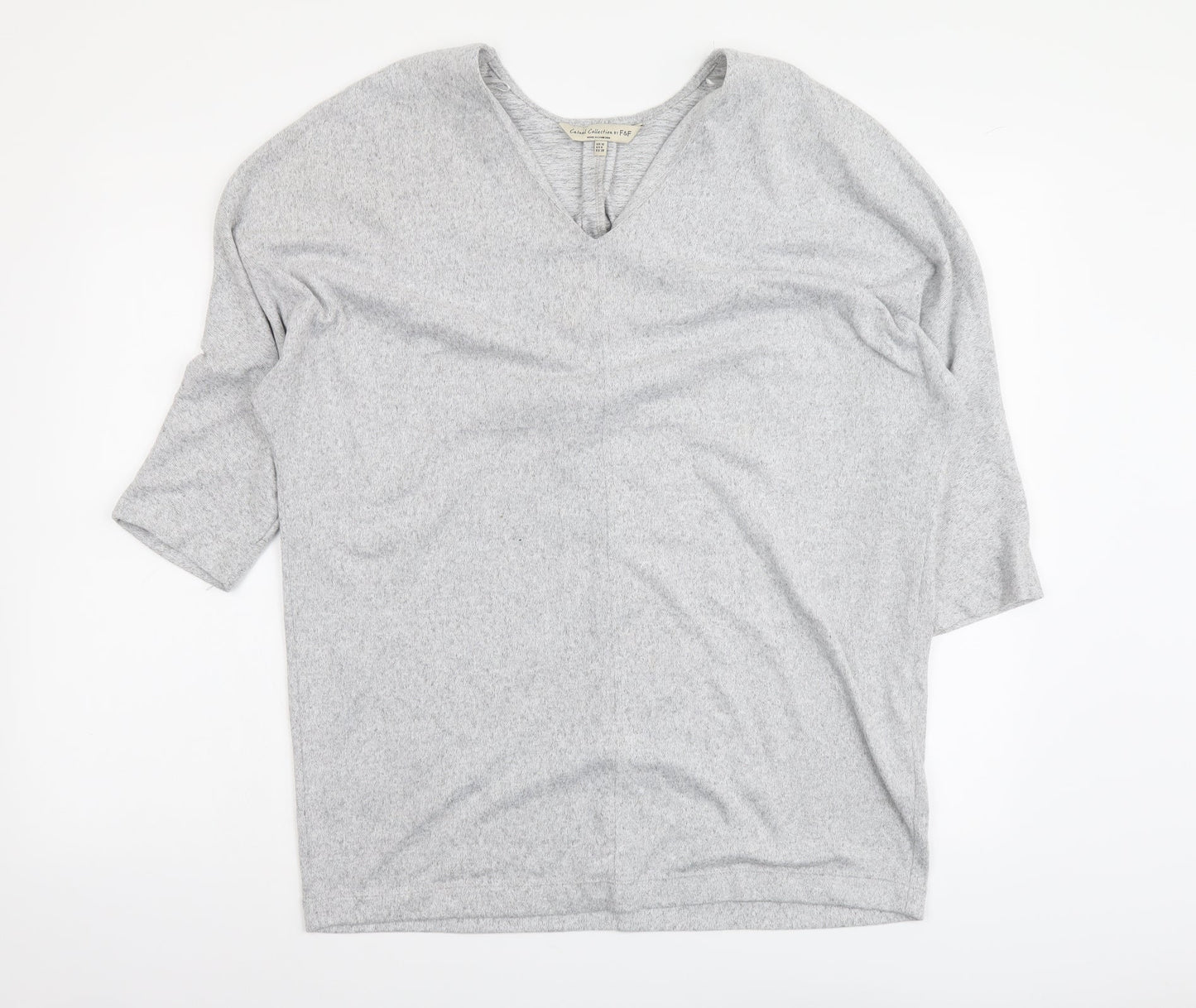 F&F Womens Grey V-Neck Polyester Tunic Jumper Size 10