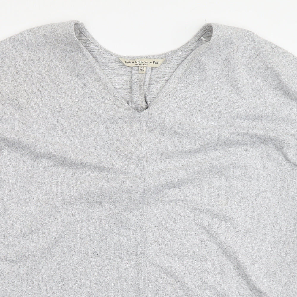 F&F Womens Grey V-Neck Polyester Tunic Jumper Size 10