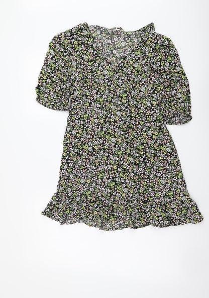 Miss Selfridge Womens Multicoloured Floral Viscose Mini Size 10 V-Neck Pullover