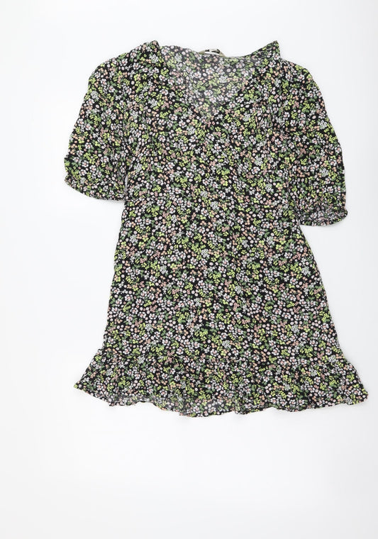 Miss Selfridge Womens Multicoloured Floral Viscose Mini Size 10 V-Neck Pullover