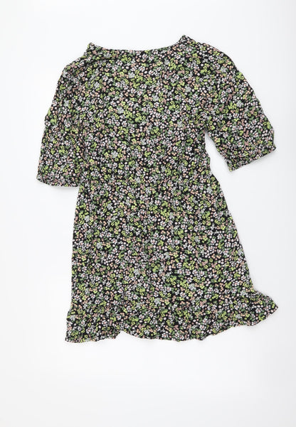 Miss Selfridge Womens Multicoloured Floral Viscose Mini Size 10 V-Neck Pullover