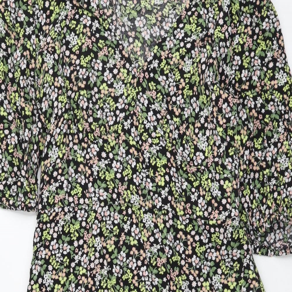 Miss Selfridge Womens Multicoloured Floral Viscose Mini Size 10 V-Neck Pullover