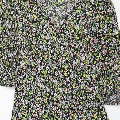 Miss Selfridge Womens Multicoloured Floral Viscose Mini Size 10 V-Neck Pullover