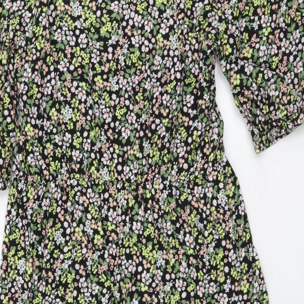 Miss Selfridge Womens Multicoloured Floral Viscose Mini Size 10 V-Neck Pullover