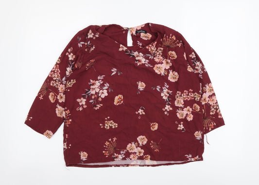 Boohoo Womens Red Floral Polyester Basic Blouse Size 8 Round Neck
