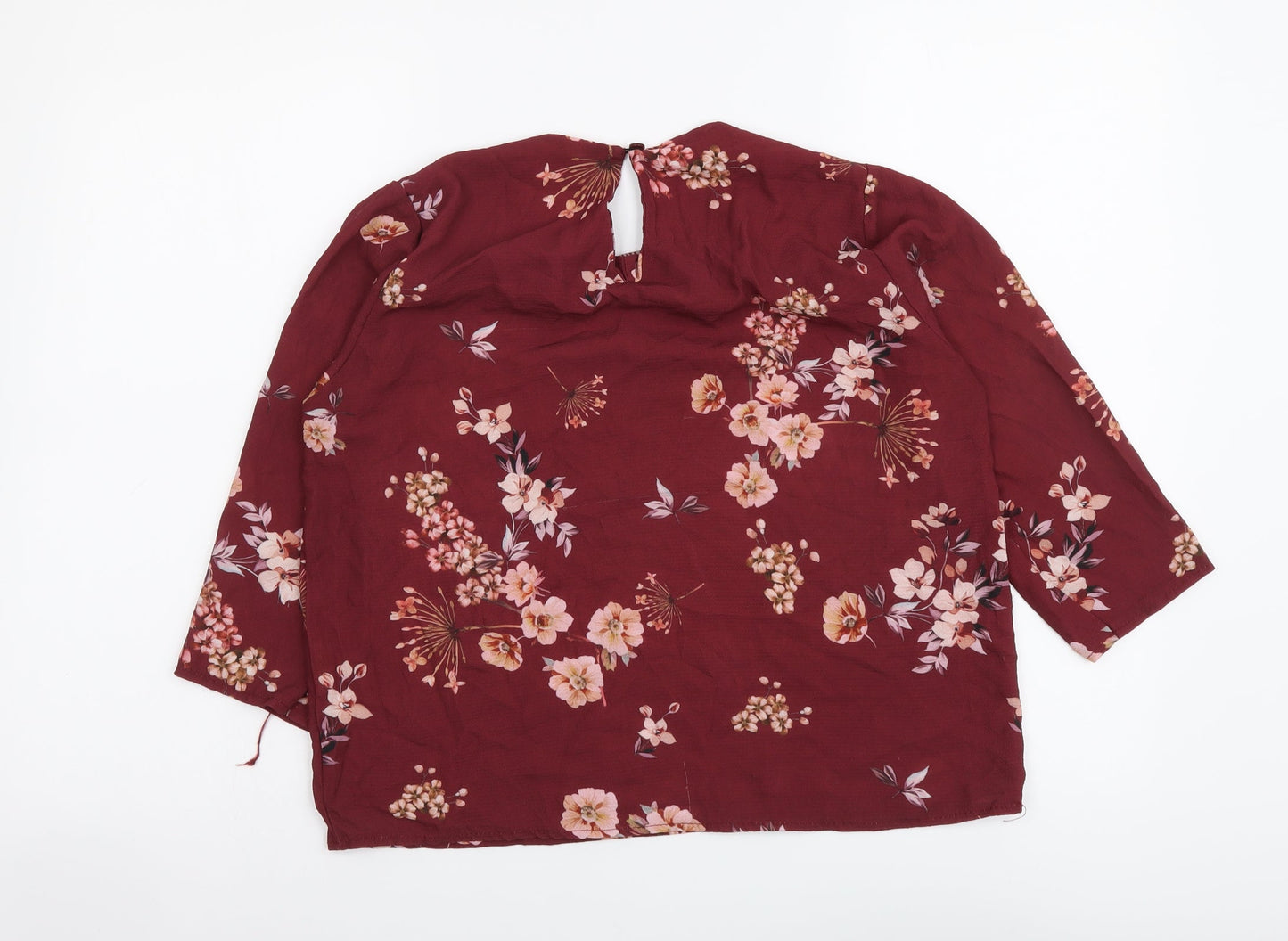 Boohoo Womens Red Floral Polyester Basic Blouse Size 8 Round Neck