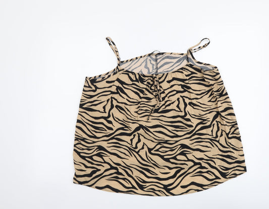 George Womens Beige Animal Print Viscose Camisole Tank Size 12 Round Neck - Tiger Pattern