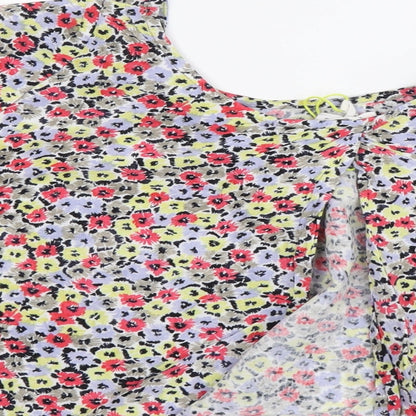 BCBGeneration Womens Multicoloured Floral Viscose Cropped Blouse Size XS Round Neck