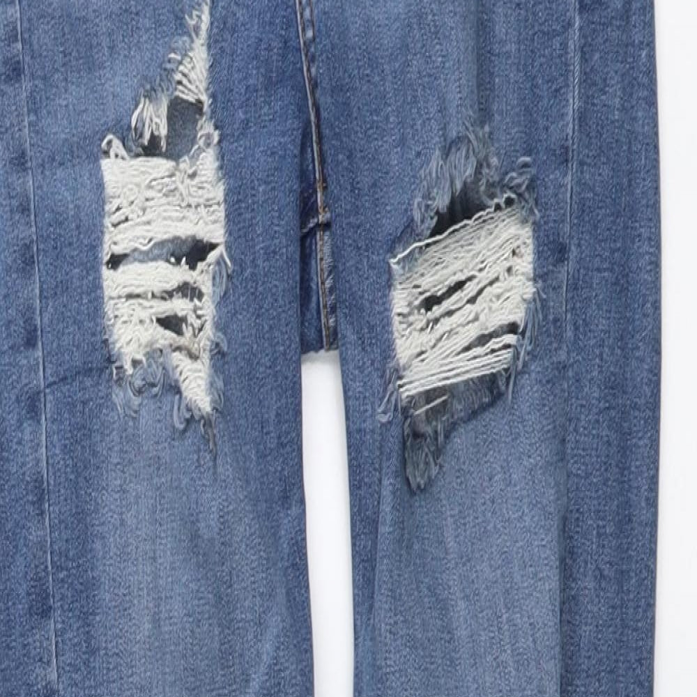 Topshop Womens Blue Cotton Skinny Jeans Size 26 in L30 in Regular Button - Distressed Look