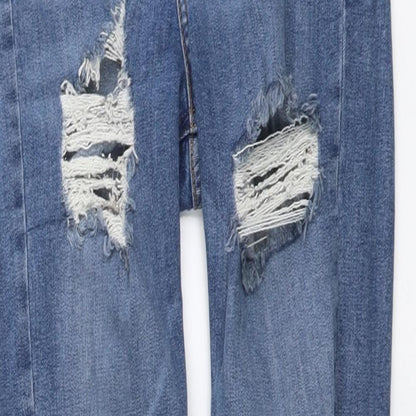 Topshop Womens Blue Cotton Skinny Jeans Size 26 in L30 in Regular Button - Distressed Look