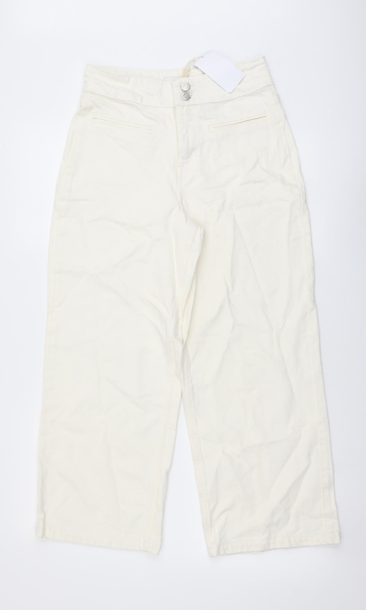 NEXT Womens Ivory Cotton Tapered Jeans Size 6 L25 in Regular Button