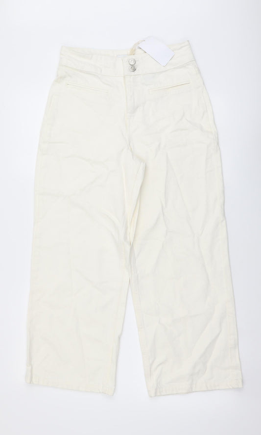 NEXT Womens Ivory Cotton Tapered Jeans Size 6 L25 in Regular Button