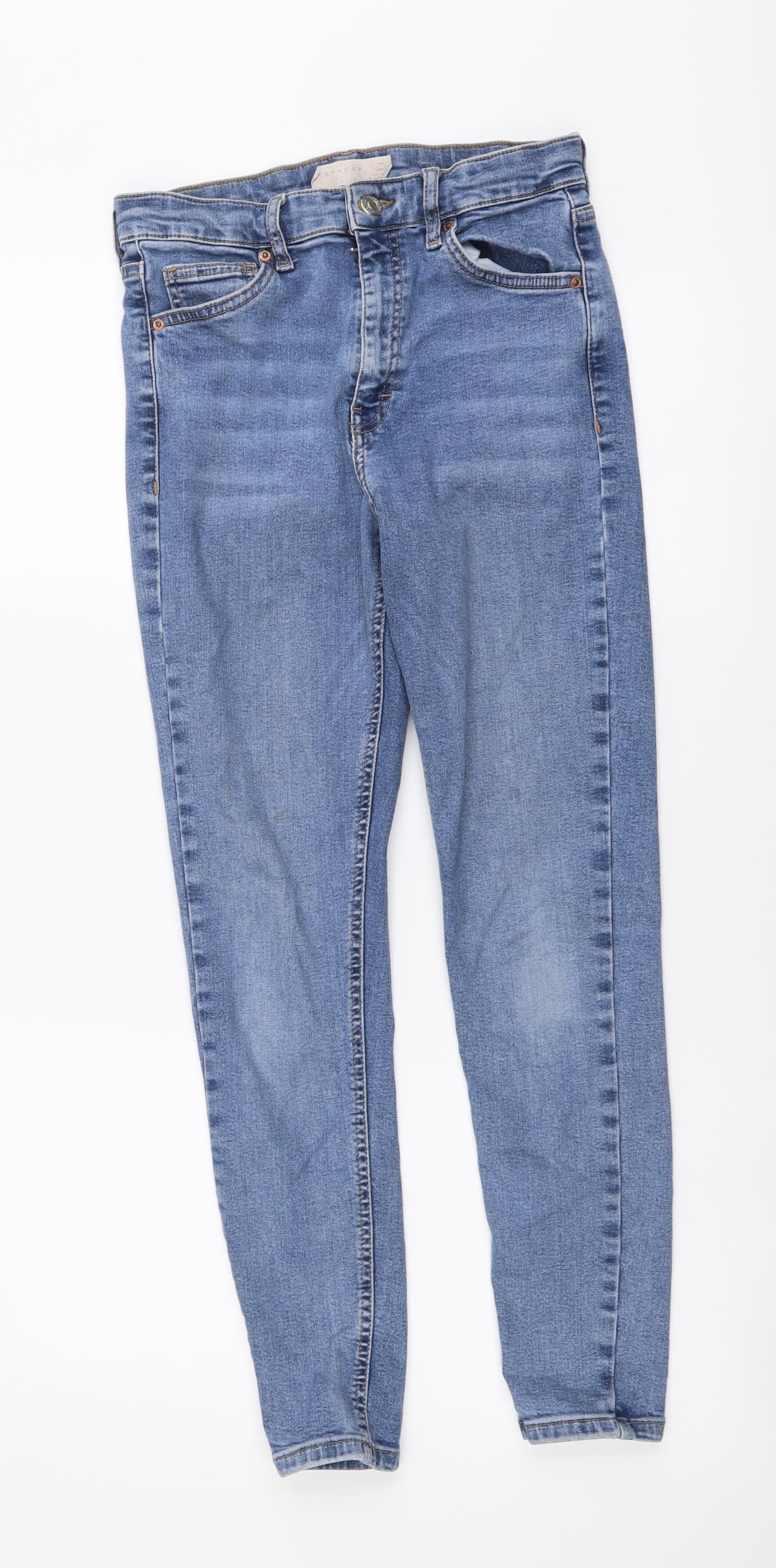Topshop Womens Blue Cotton Skinny Jeans Size 24 in L26 in Regular Button