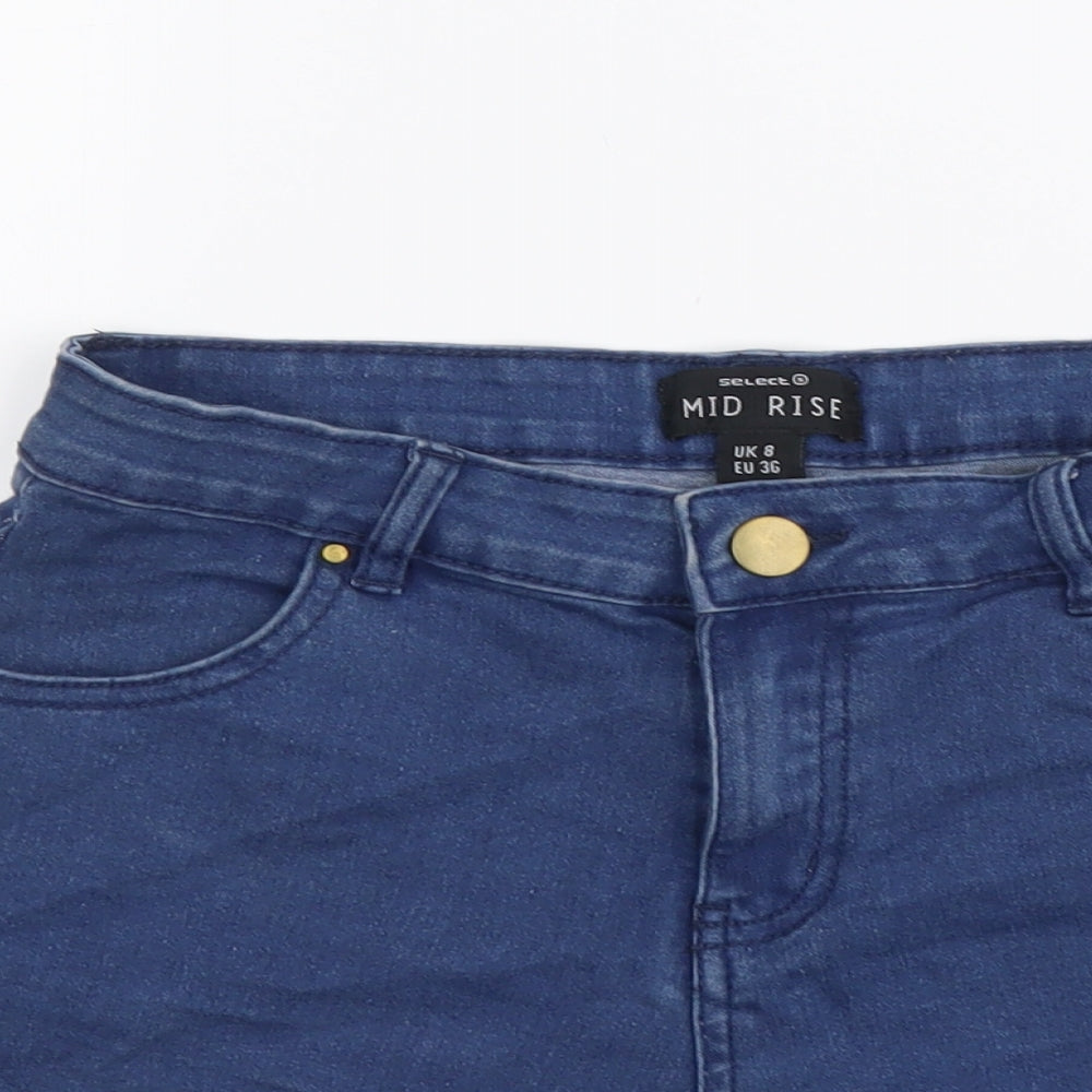 Select Womens Blue Cotton Cut-Off Shorts Size 8 L3 in Regular Button