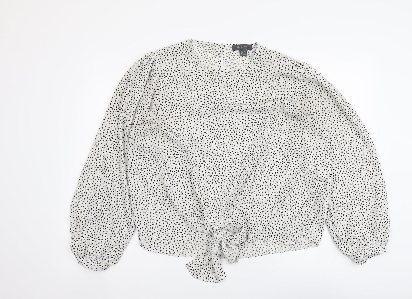 Primark Womens White Polka Dot Viscose Basic Blouse Size 14 Round Neck