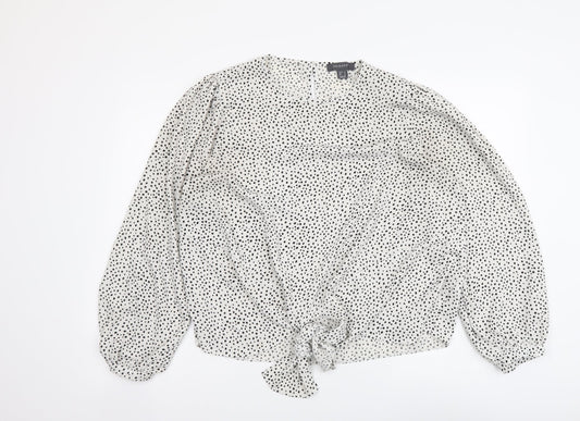 Primark Womens White Polka Dot Viscose Basic Blouse Size 14 Round Neck