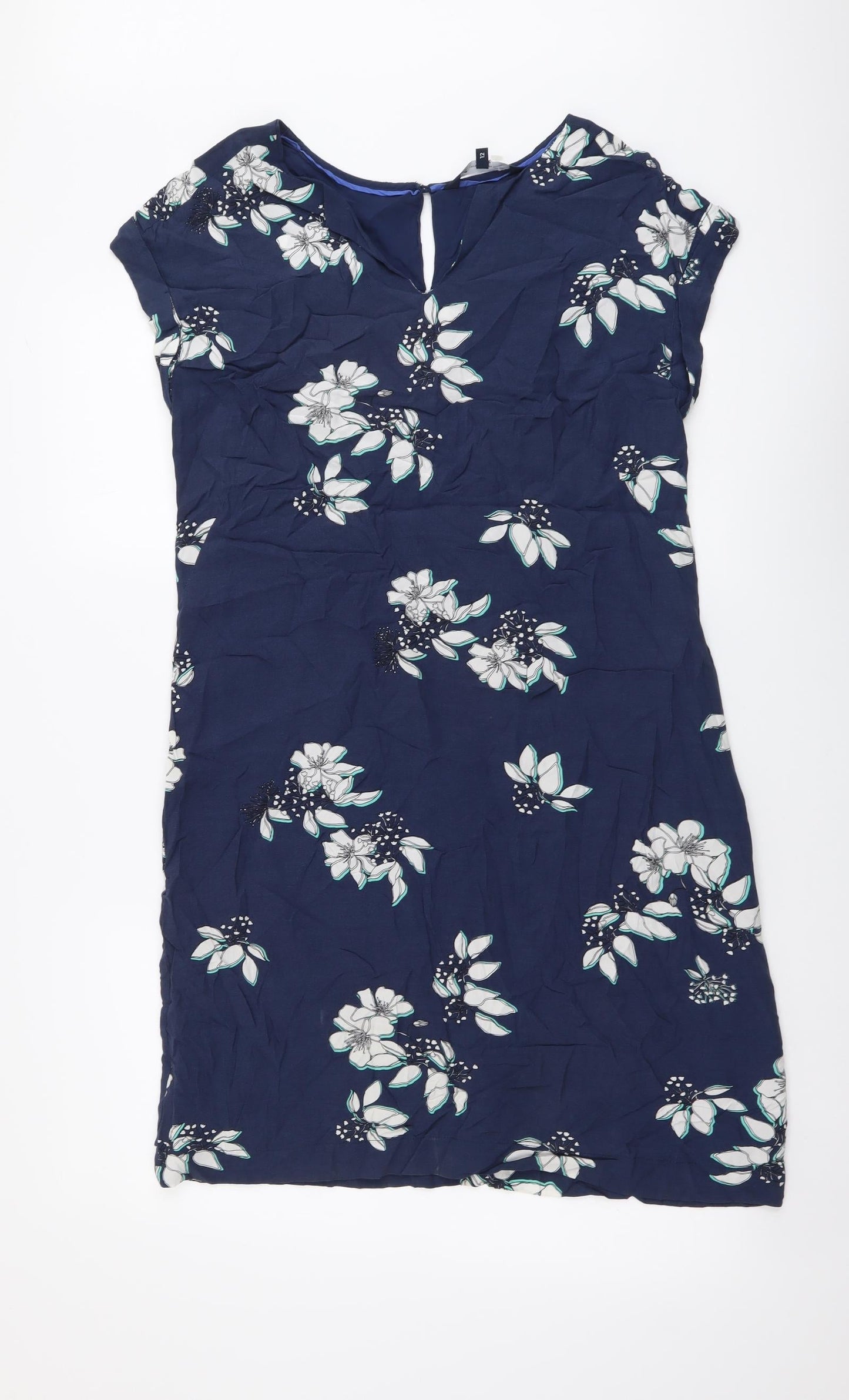 Crew Clothing Womens Blue Floral Viscose A-Line Size 12 V-Neck Pullover