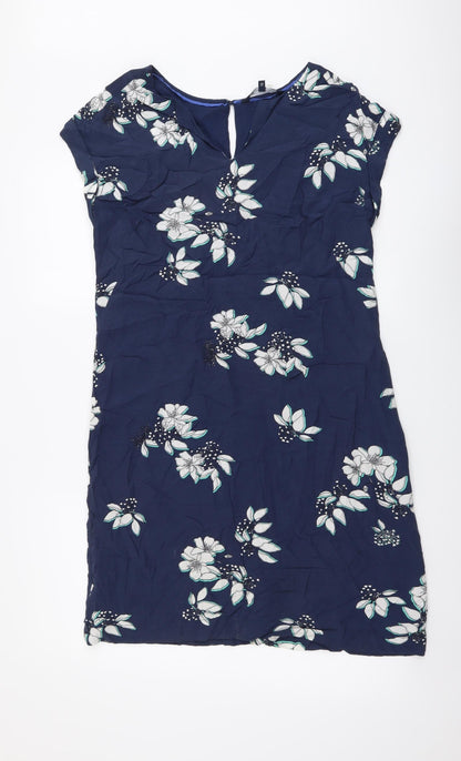 Crew Clothing Womens Blue Floral Viscose A-Line Size 12 V-Neck Pullover