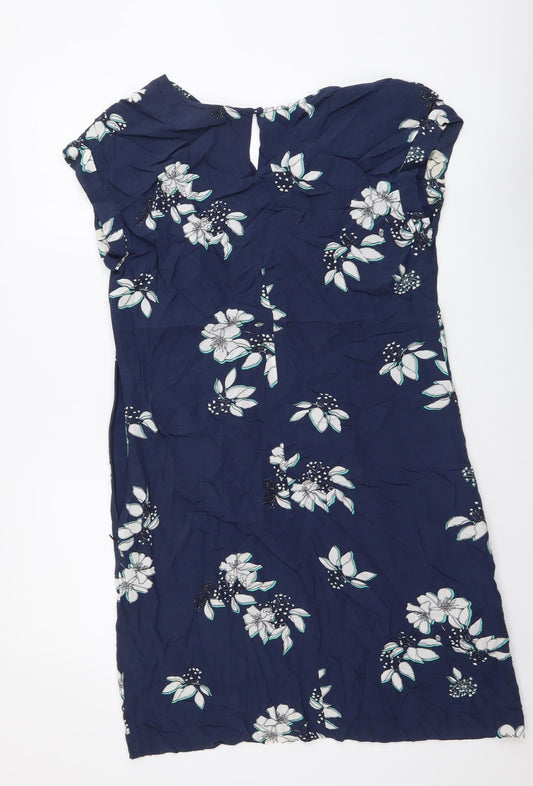 Crew Clothing Womens Blue Floral Viscose A-Line Size 12 V-Neck Pullover