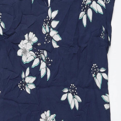 Crew Clothing Womens Blue Floral Viscose A-Line Size 12 V-Neck Pullover