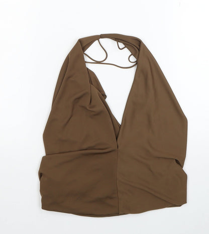 Womens UK Size XS Zara Brown Cropped Blouse