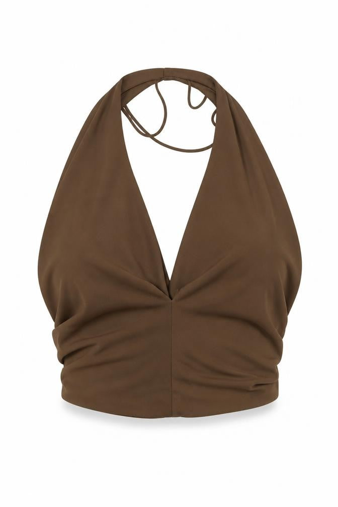 Womens UK Size XS Zara Brown Cropped Blouse
