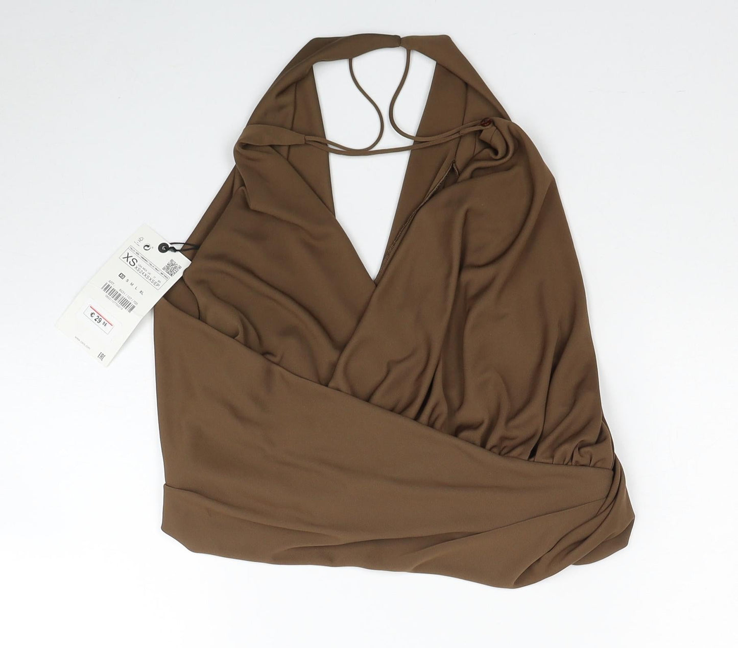 Womens UK Size XS Zara Brown Cropped Blouse