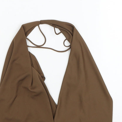 Womens UK Size XS Zara Brown Cropped Blouse