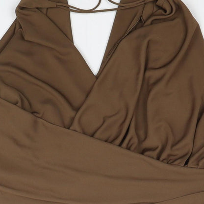 Womens UK Size XS Zara Brown Cropped Blouse