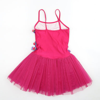 Dancing Daisy Girls Pink Polyester Tutu Dress Size 12 Months Square Neck Pullover - Bodysuit Roses