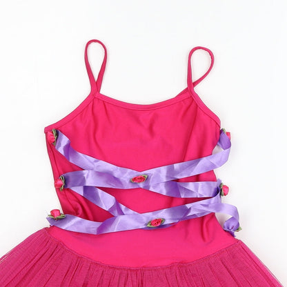 Dancing Daisy Girls Pink Polyester Tutu Dress Size 12 Months Square Neck Pullover - Bodysuit Roses