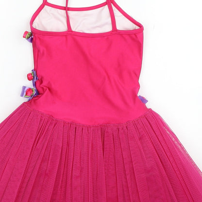 Dancing Daisy Girls Pink Polyester Tutu Dress Size 12 Months Square Neck Pullover - Bodysuit Roses