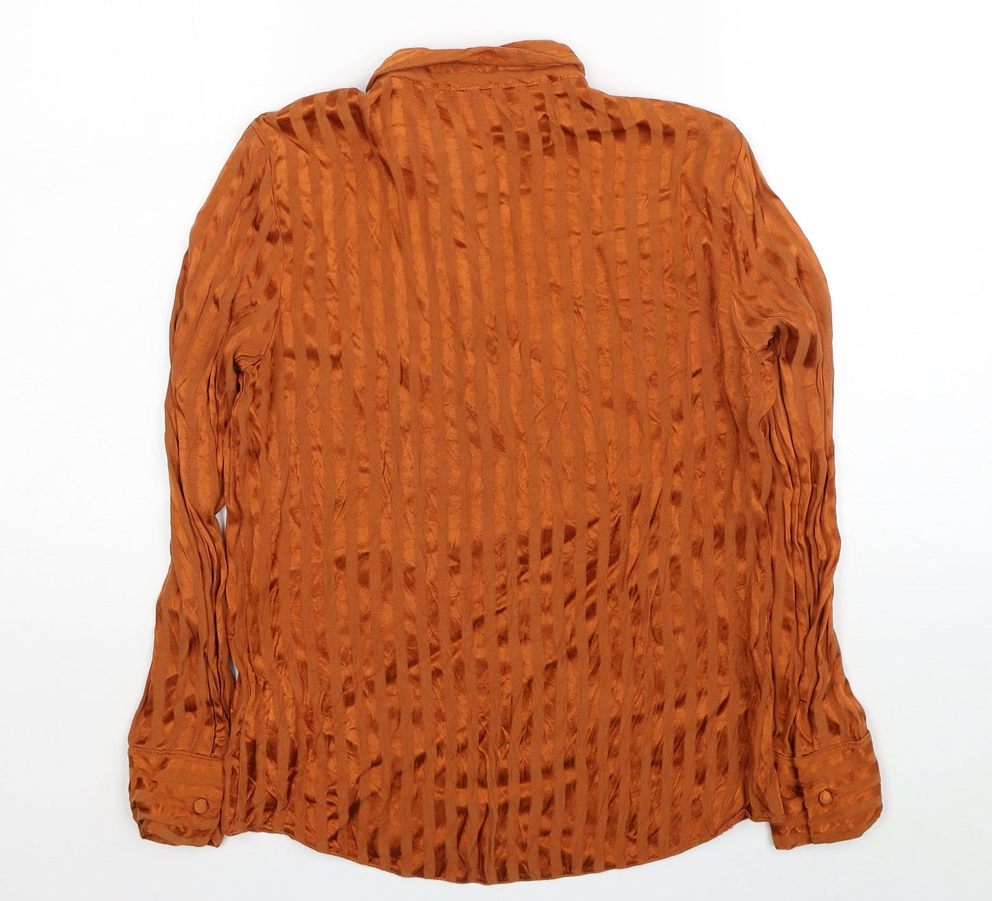 Topshop Womens Orange Striped Viscose Basic Button-Up Size 8 Collared