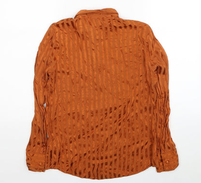 Topshop Womens Orange Striped Viscose Basic Button-Up Size 8 Collared