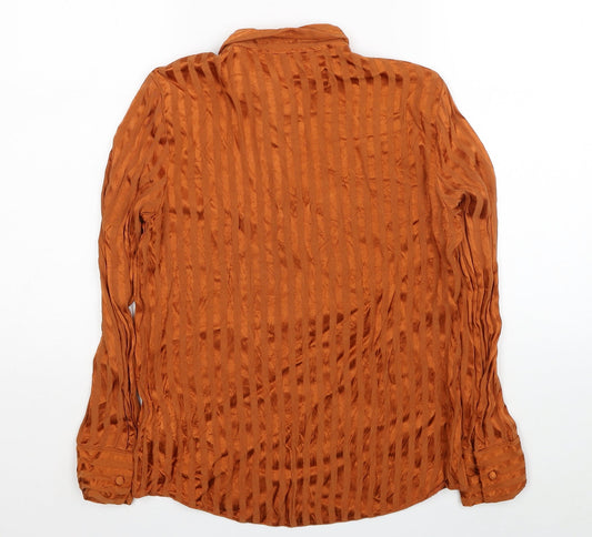 Topshop Womens Orange Striped Viscose Basic Button-Up Size 8 Collared