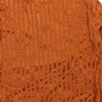 Topshop Womens Orange Striped Viscose Basic Button-Up Size 8 Collared