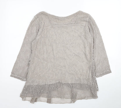 Alexara Womens Ivory Floral Viscose Basic Blouse Size S Boat Neck - Lace Overlay