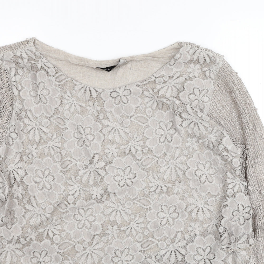 Alexara Womens Ivory Floral Viscose Basic Blouse Size S Boat Neck - Lace Overlay