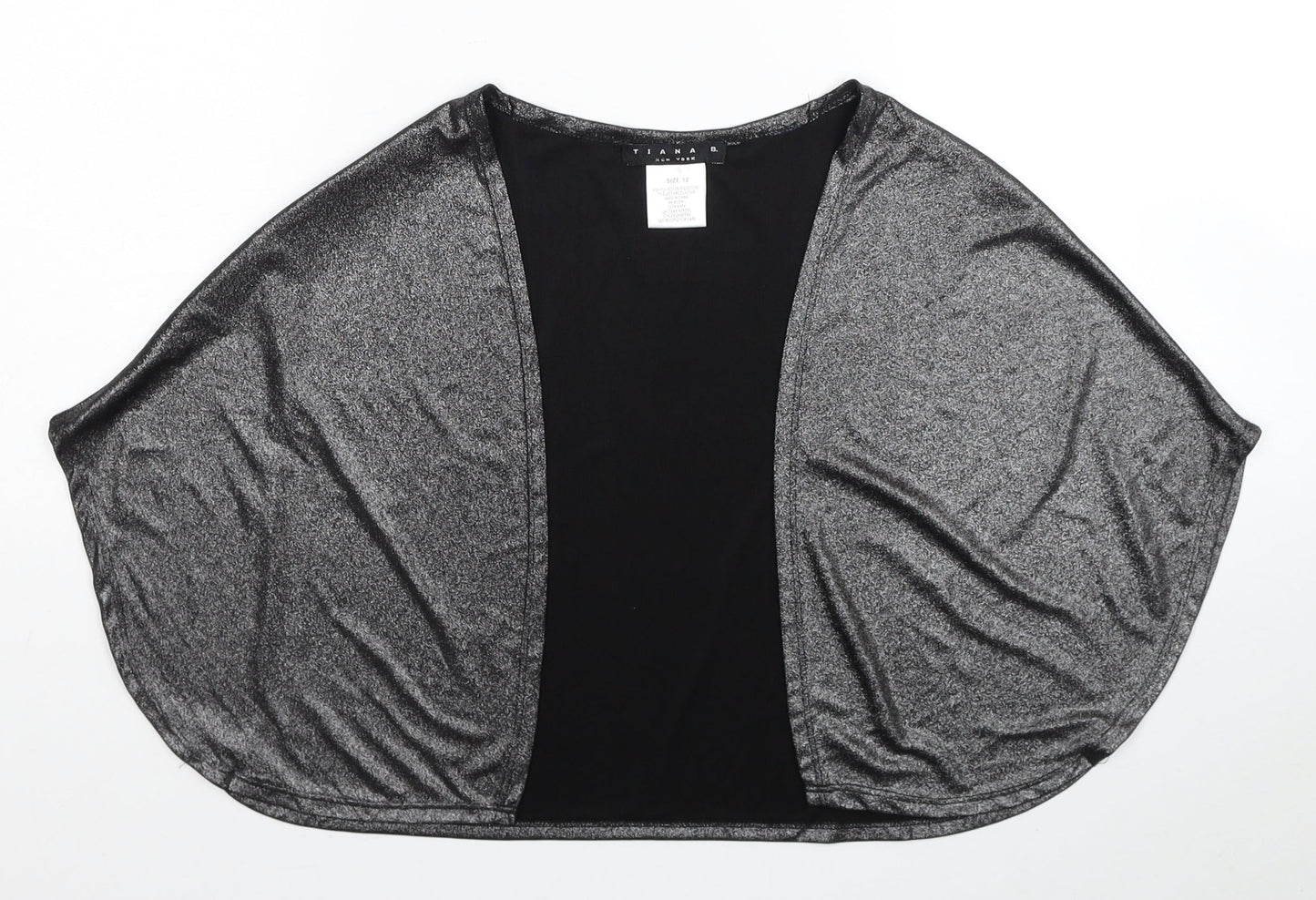 Tiana B Womens Grey Polyester Wrap Blouse Size 12 V-Neck - Cropped Metallic