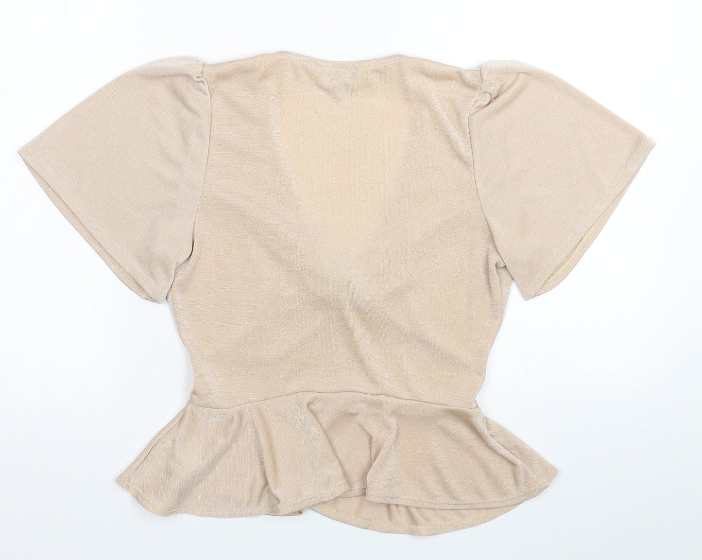 Miss Selfridge Womens Beige Polyester Basic Blouse Size 6 V-Neck - Knot Detail