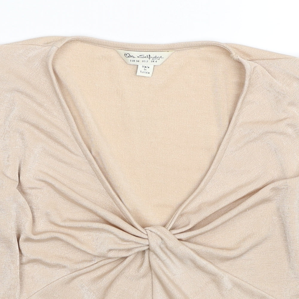 Miss Selfridge Womens Beige Polyester Basic Blouse Size 6 V-Neck - Knot Detail