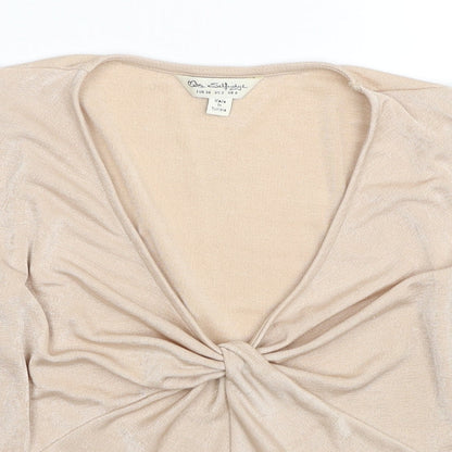 Miss Selfridge Womens Beige Polyester Basic Blouse Size 6 V-Neck - Knot Detail