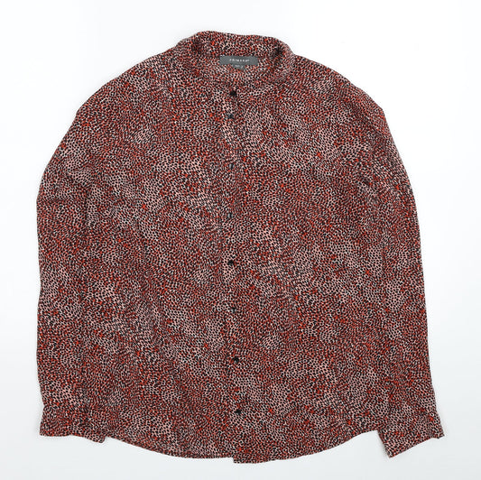 Primark Womens Red Animal Print Polyester Basic Button-Up Size 8 Collared