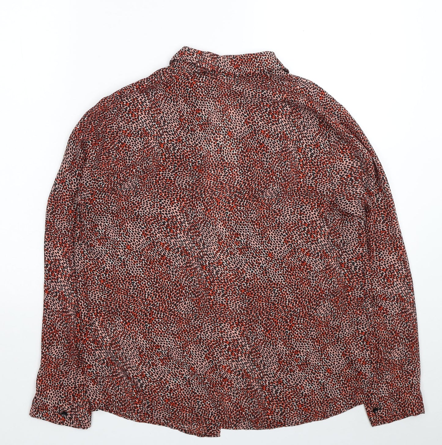 Primark Womens Red Animal Print Polyester Basic Button-Up Size 8 Collared