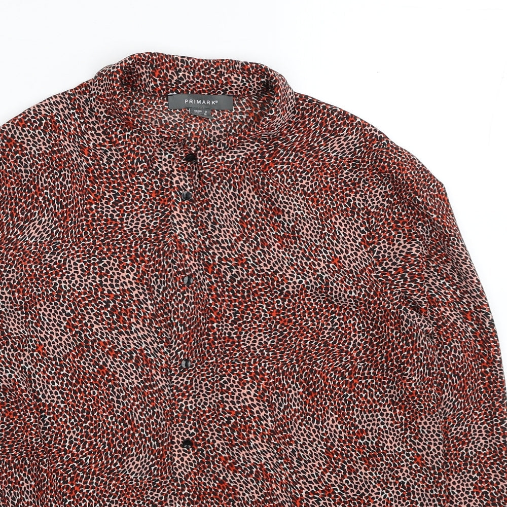 Primark Womens Red Animal Print Polyester Basic Button-Up Size 8 Collared